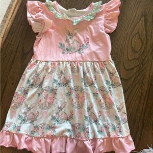 Pink and White Kids Dress with Bunny Print
